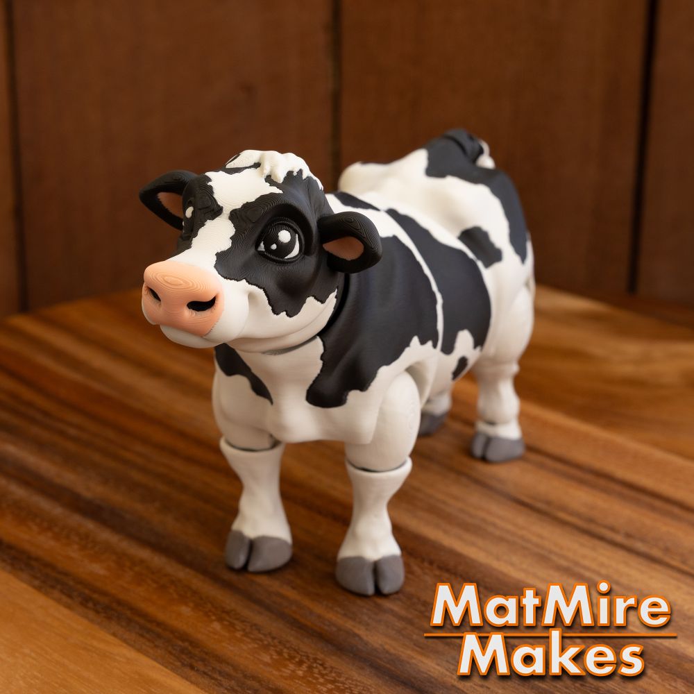 3D Printable Dairy Cow, Articulated fidget figure, Cute Animal by